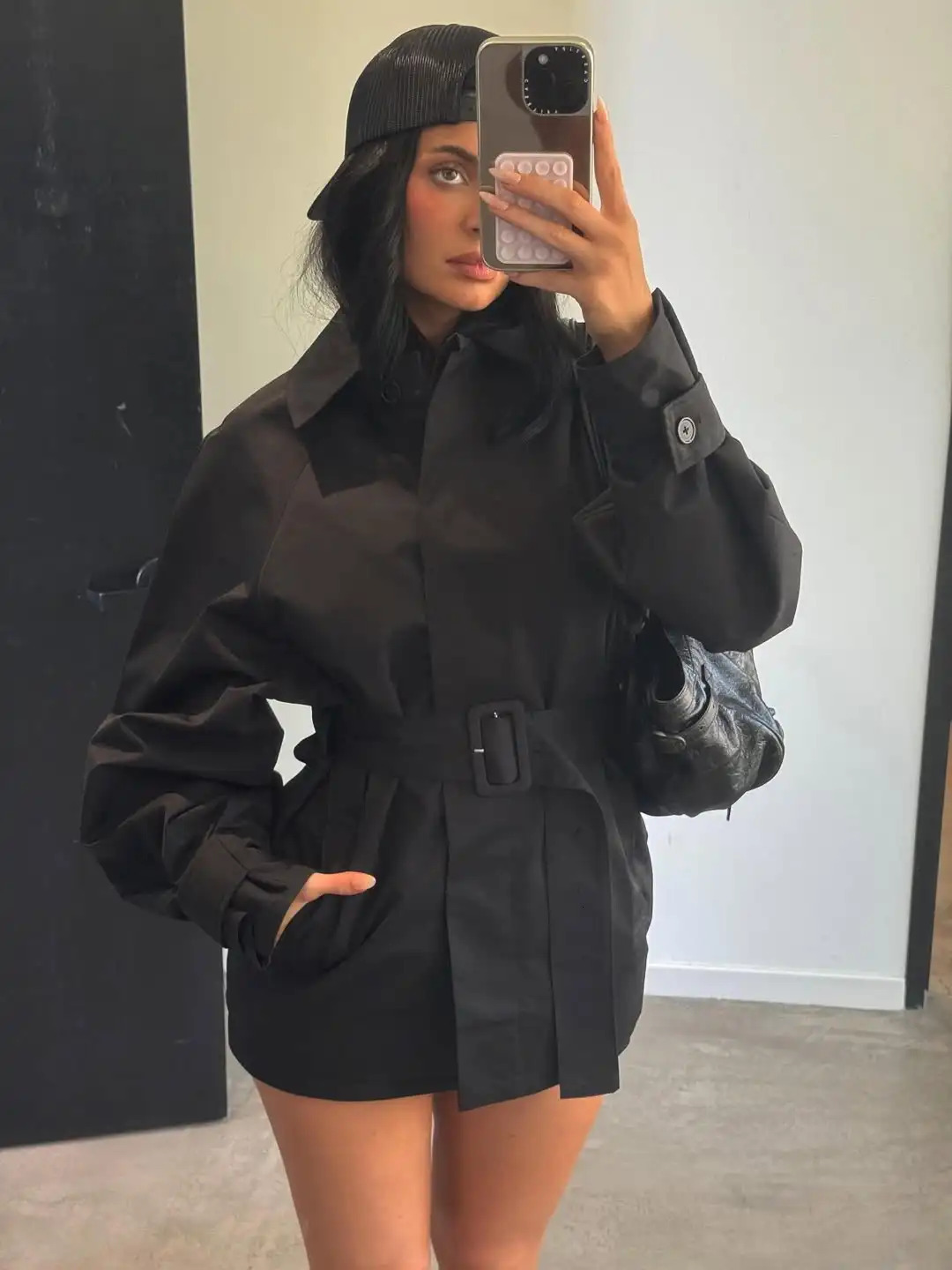 Khy black apricot windbreaker coat Kylies same style lapel short waistcinching top 251030
