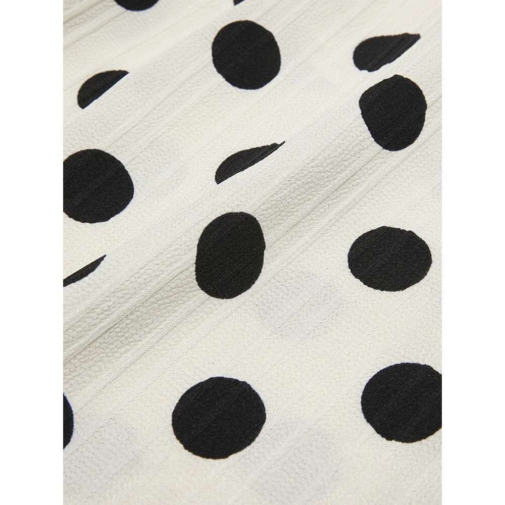 Retro High A-E Polka Dot 2025 Spring Back Elastic Waist Midi Pockets Elegant Skirt