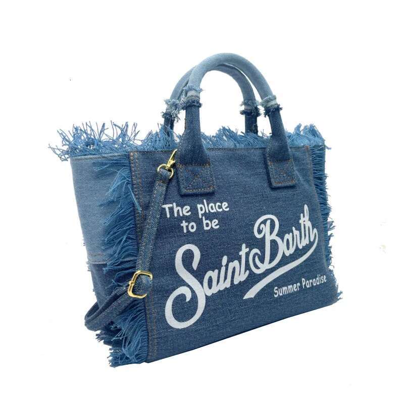SAINT BARTH 2025 New Crossbody For Women's Travel, Solid Color Denim, Small Handmade Tassel Handbag, Tote Bag
