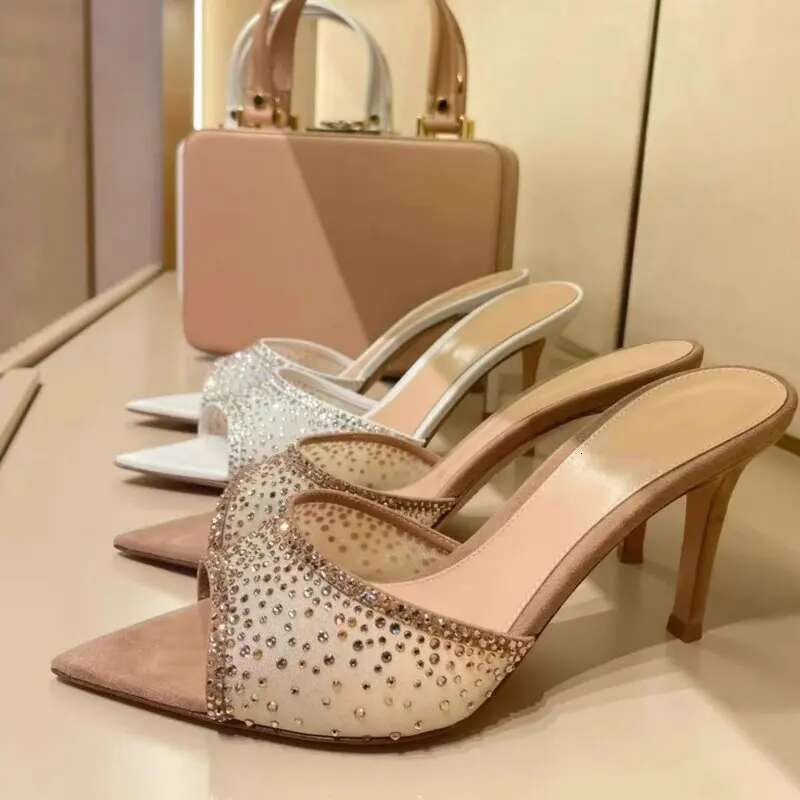 2025 New French Women's Summer Designer Outdoor Slippers with hot Stiletto High Heels, Pointed Toe Exposed Slippers1