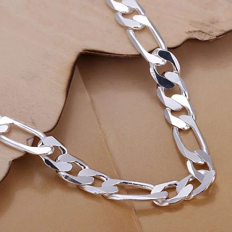 Fine Sterg sier bracelets 6-8mm Women Men chain wedding fashion top quality Sier Jewelry Figaro 20cm