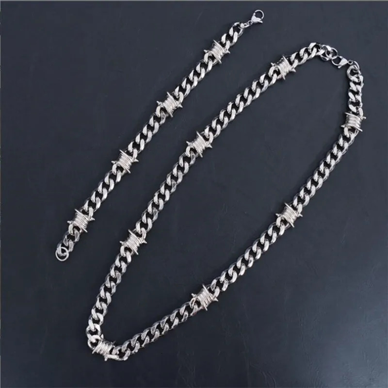 Unique Cuban Link Chain Thorns Choker Necklace Punk Gothic Stainless Steel Heavy Thick Barbed Wire Necklace for Men Women 50CM 251103