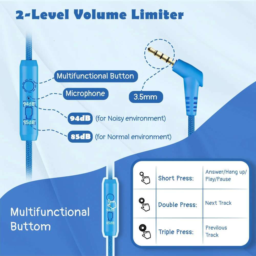 New Bee KH20 Kids Study Wired Headphones Headphone Foldable Earphone with Mic Music Headset Limited Volume for Children