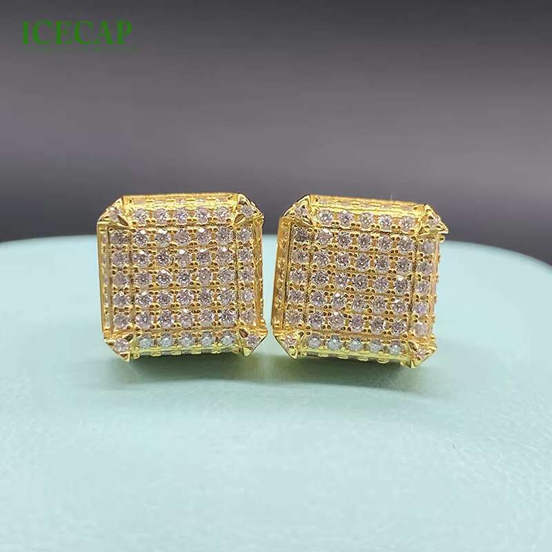 Fine Jewelry Earrings Excellent Cut High Quality Ice Out Earrings Yellow Plated Gift Party Moissanite Earring for Men and Women