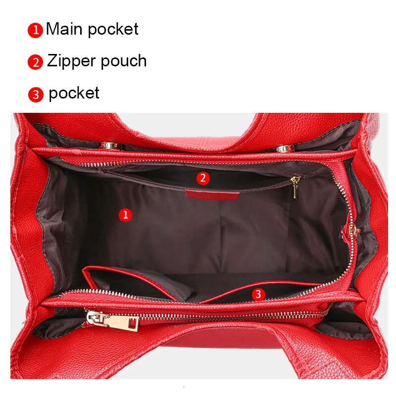 Aidrani Fashion Genuine Leather Large Capacity Women's Handbag Casual Red Cowhide Underarm Shoulder Bag