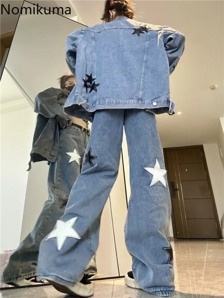 Star High Waisted Jeans Bottoms Streetwear Y2k Wide Leg Pants for Women Casual Chic y Denim Pantalon Femme Z260313