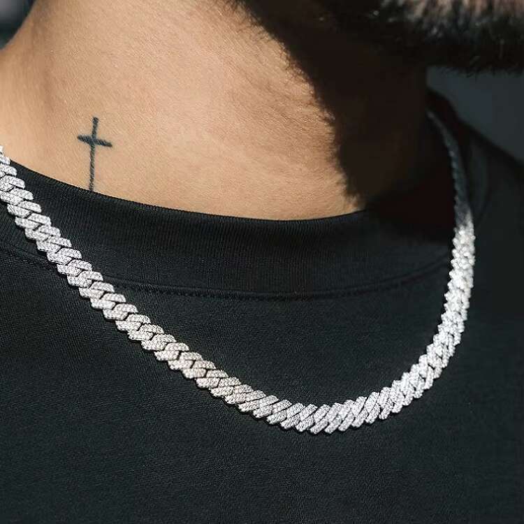 NEW Fashion 18k Gold Plated 8mm Hip Hop VVS Moissanite Diamond 925 Sterling Silver Cuban Link Chain Come with GRA Certificate
