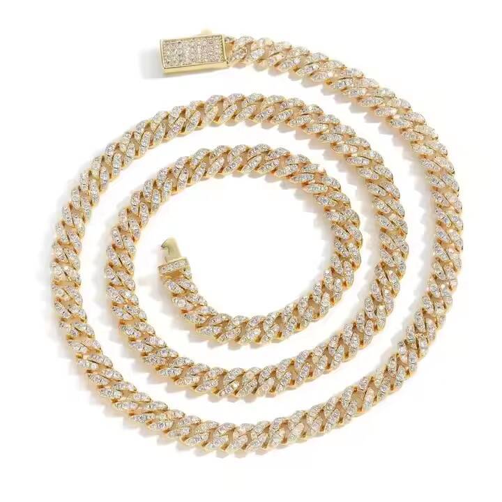 12MM Cuban Link Chain 925 Silver Moissanite Diamond Iced Out Hip Hop Fashion Necklace High Quality Silver Jewelry for Men