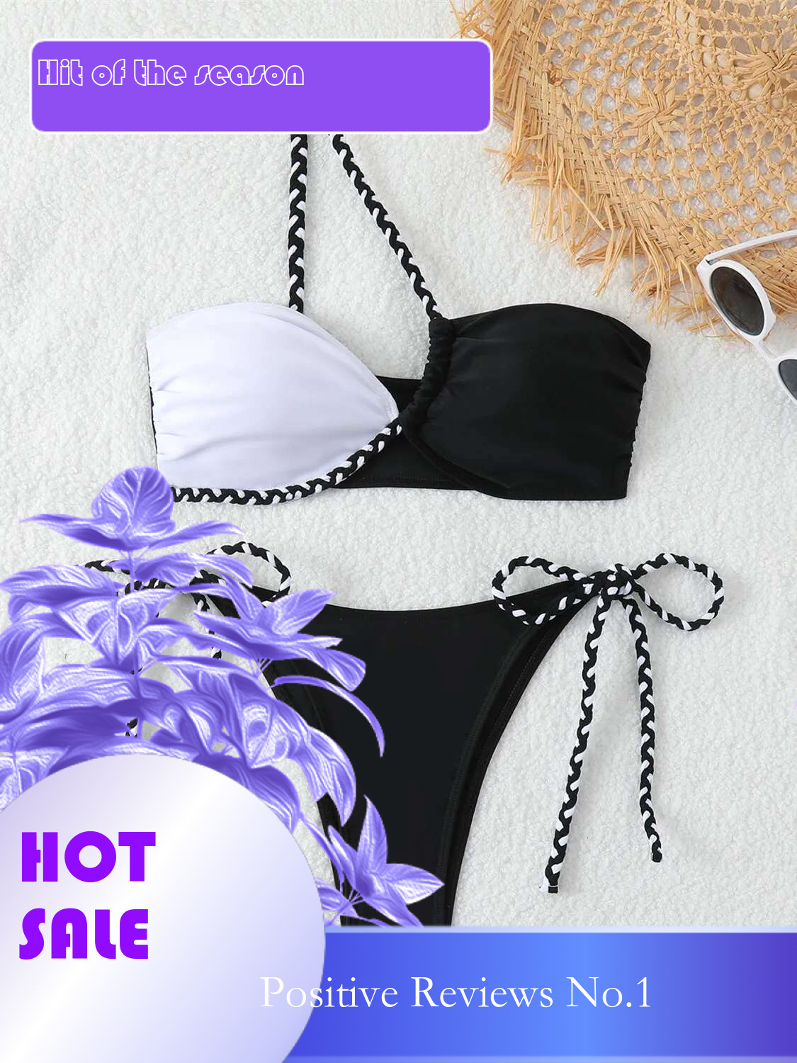 Dongdumaoyi Sexy One Shoulder Bikini Women Black White Patchwork Weaving Rope Push Up Micro Swimsuit Beach Bathing Suit Thong Swimwear
