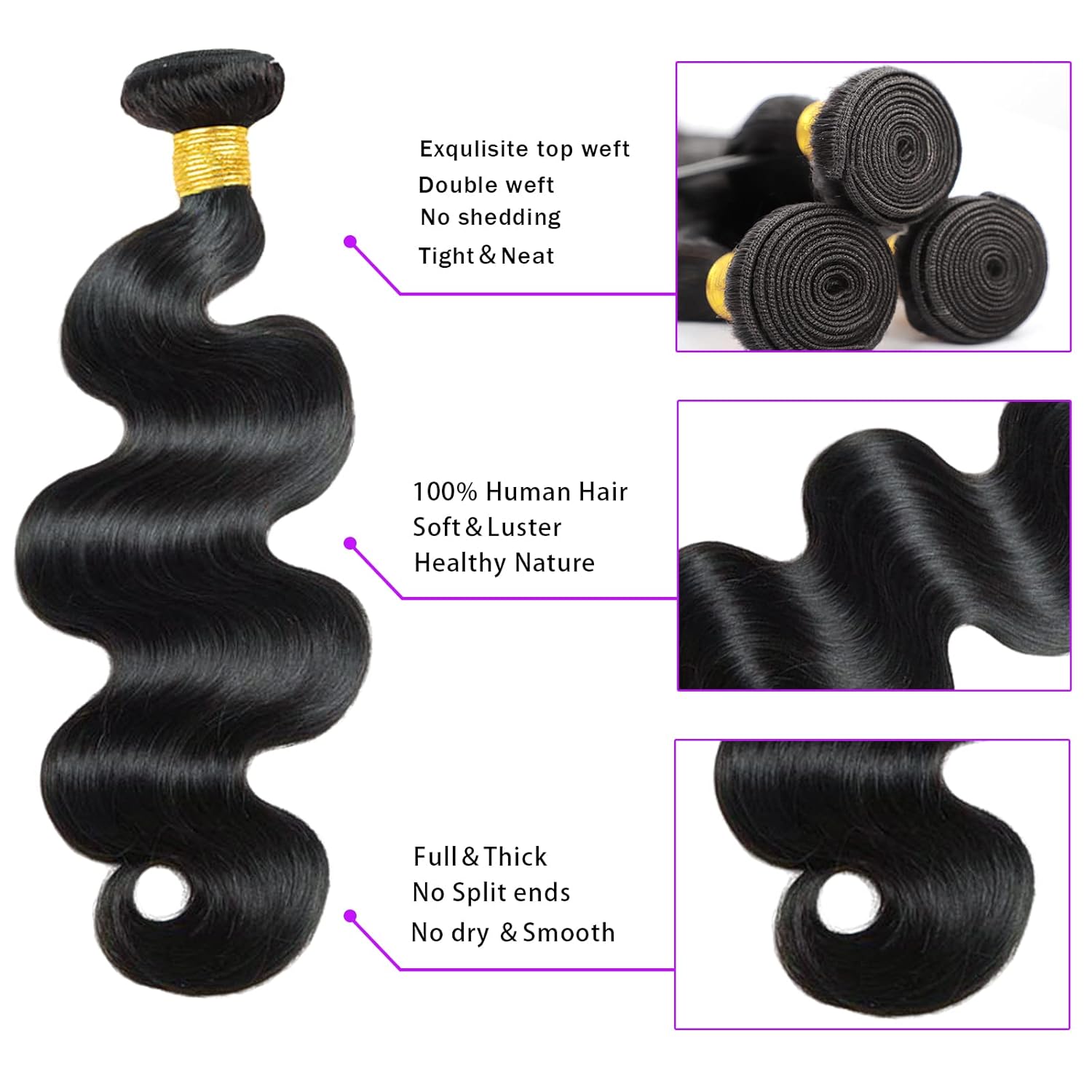 10-26 Inch Body Wave Hair Bundles Remy Human Hair 100% Unprocessed 10A Brazilian Virgin Hair Extensions