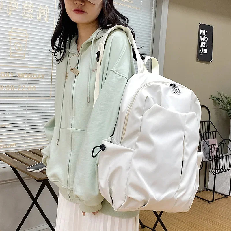 Simple Fashion School Bag Large Capacity Student Korean Solid Color Travel Backpack 250402