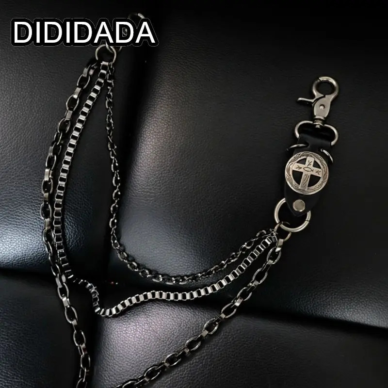 Women Mens Motorcyle Keychain Belt Chains Rock Punk Double chain Cowboy Cowgirls Pants Trousers Chain Biker Cross Key Chains 251103