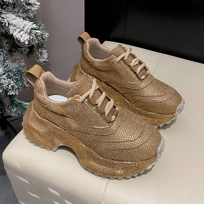 Women's Luxury Fashion Running Shoe Designer Diamond Shining Casual Sports Shoes 7cm Thick Lace-up Vulcanize Shoes Zapatos Mujer