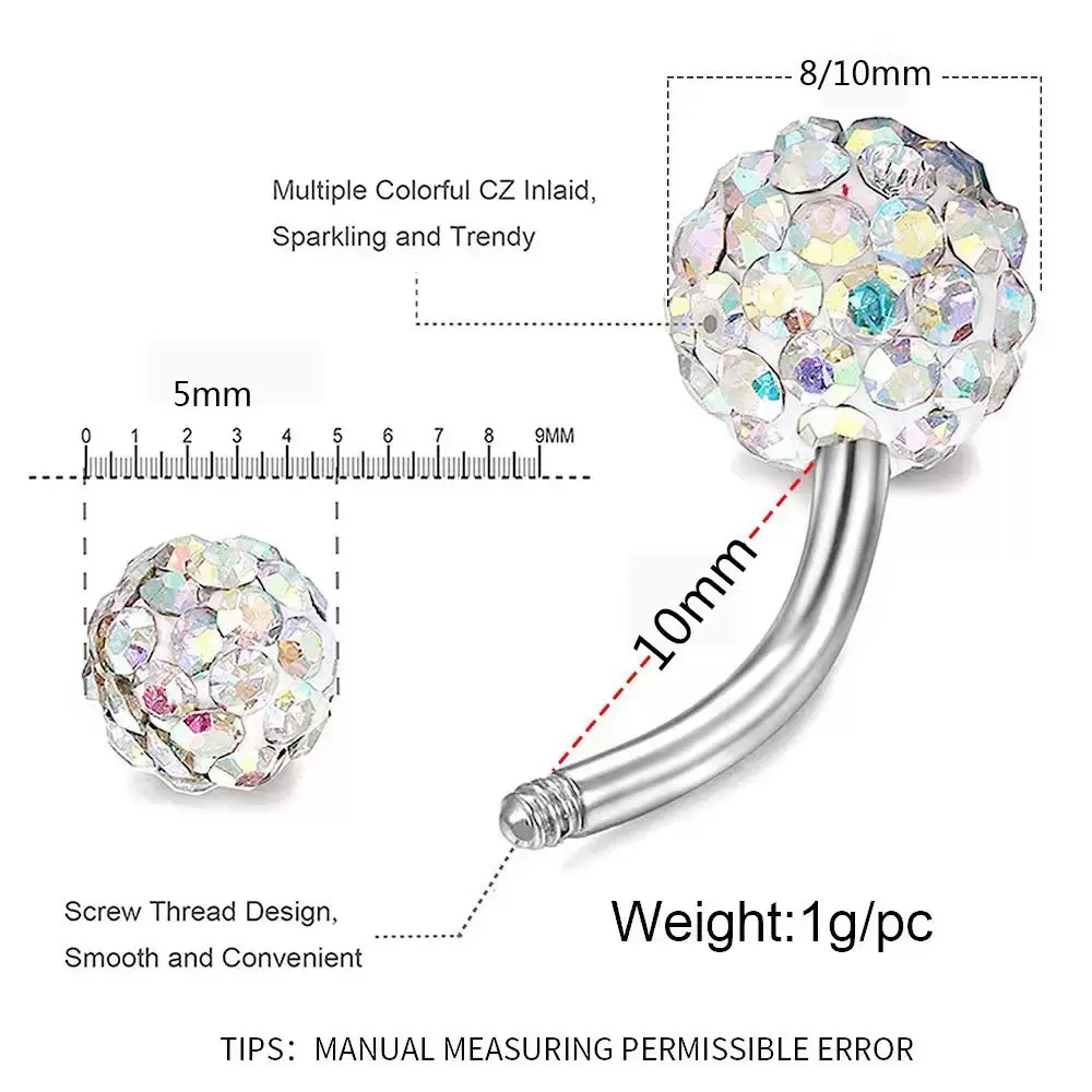 Sexy Stainless Steel Belly Button Ring for Women with Colorful Rhinestones Piercing Jewelry