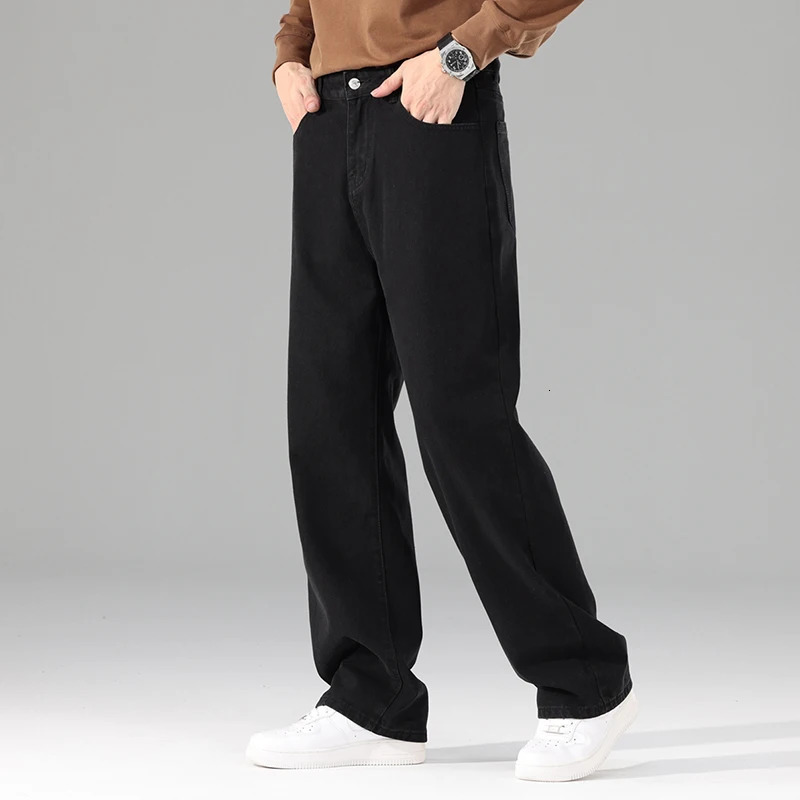autumn jeans mens black casual luggage Trouser classic straight comfortable wide denim clothing 250401