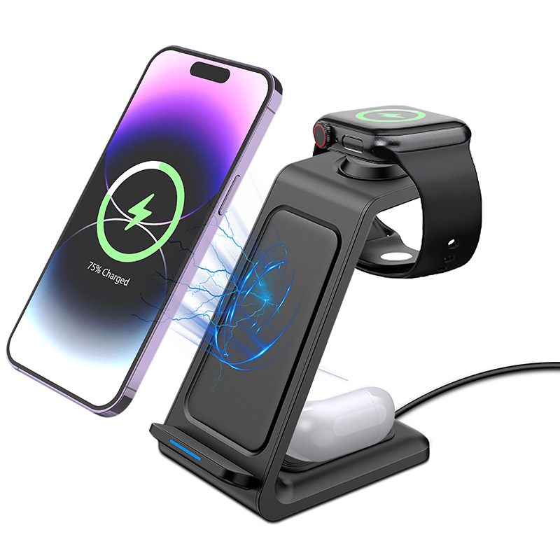 Multi-functional Magnetic Wireless Charger Stand - Desktop Phone Holder with Headphones & Watch Charging Support