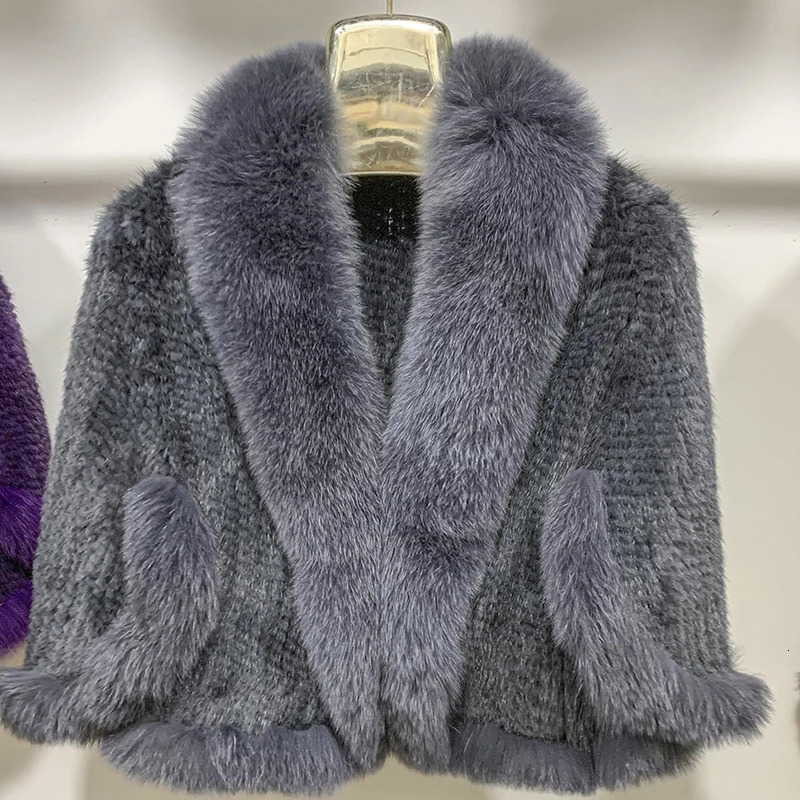 Real Mink Fur Poncho Knitted 100 Natural Shawl Fox Collar cape Autumn Winter Scarfs 251110