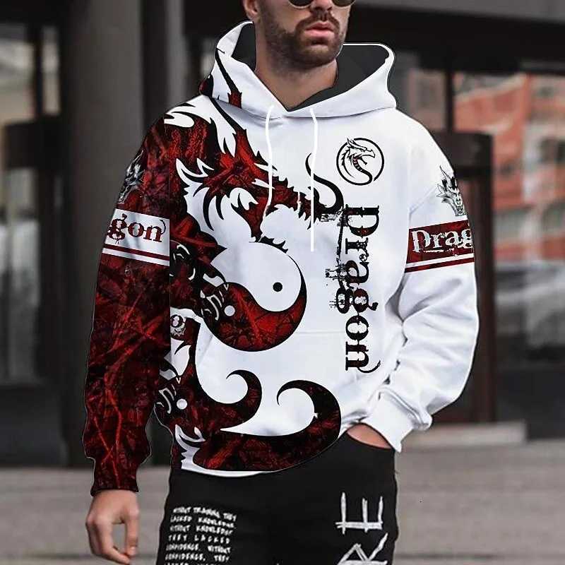 Mens Hoodie Dragon Graphic 3D Print Sweatshirts Outdoors Pullover Clothing Daily Fashion Autumn Spring Long Sleeve Sweatshirt W251106