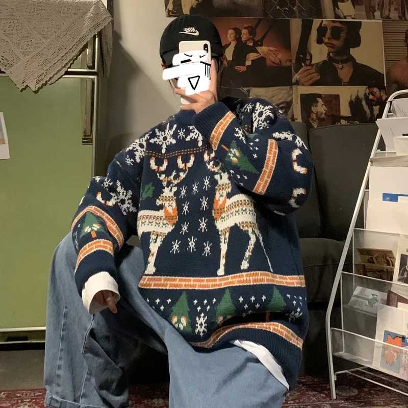 Christmas Pullovers Men Loose Fashionable Leisure Ins Chic Oversize Thicker Sweaters All-match Strtwear Holiday Couples Retro X251106