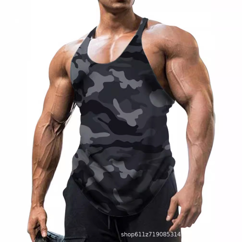 Mens Solid U-Neck Sleeveless Camouflage Sports Gym Large Sports Tank Top Men