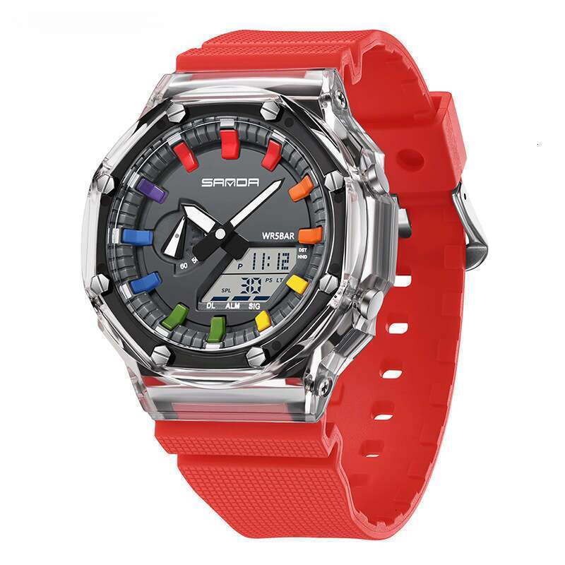 DHwatches Sanda Best-Selling Unisex Octagonal Dopamine Transparent Personality Electronic Multi-Functional Swimming Waterproof Watch
