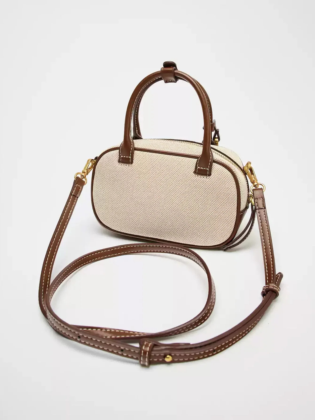 2025 niche retro colorblocking handheld small bag stylish crossbody canvas PU square singleshoulder bowling b y251110