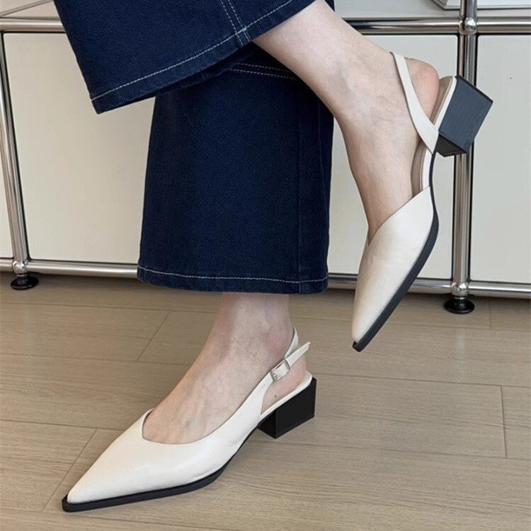 2025S Women s Designer Sandals Shallow Mouth Small Heels High Heels Spring summer French New Style Pointed Fine Heels Simple Outdoor Leisure Beach Sli