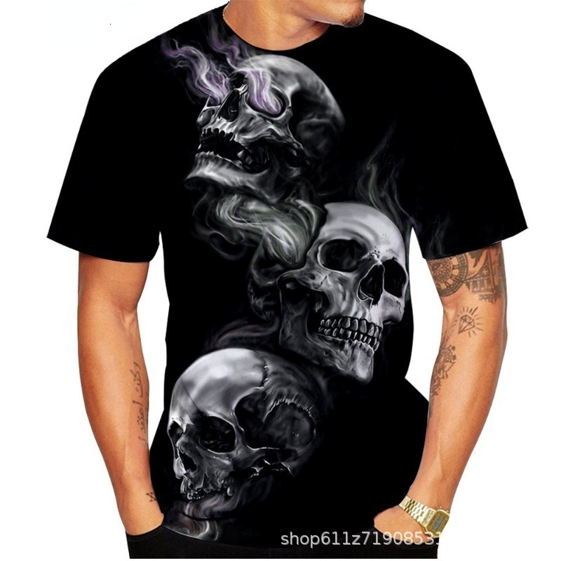 Spring fashion skeleton 3D printed mens street trend round neck short sleeved T-shirt top for men