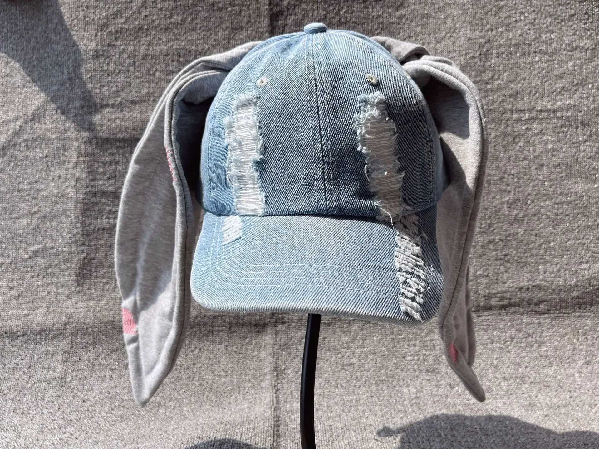 Rabbit Ears Cowboy Baseball Cap Broken Hole Washed Hip-hop Hat Outdoor Sunshade Duck Tongue Cap Casual Rebound Cap Sun Hat L251105