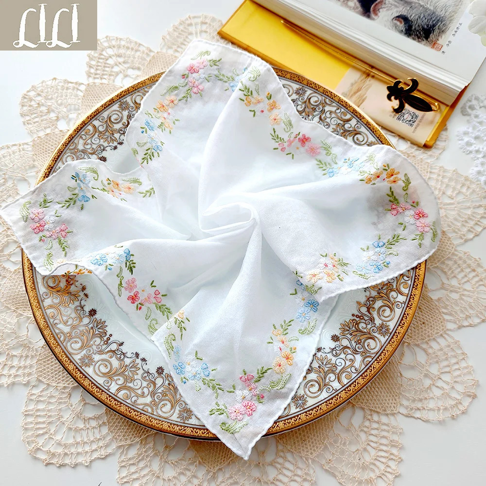 Hand Hmbroidered 100%Cotton Handicraft Napkin Gift Colorful Embroidery Flower Exquisite Handkerchief Handicraft Gift 250403