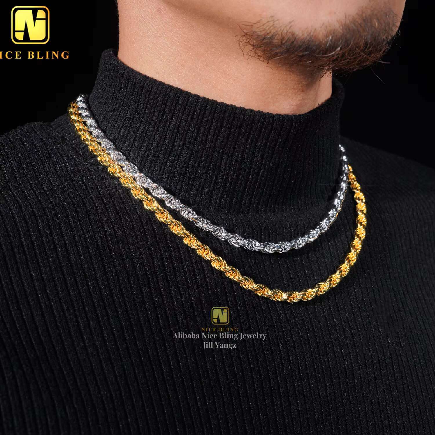 Real Gold Plated 6mm Pass Diamond Tester Stainless Steel Moissanite Rope Chain Cadena Not Tarnish