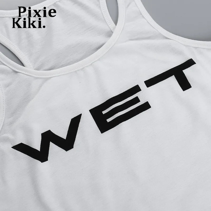 PixieKiki wet letter printed white crop top Y2k streetwear sexy summer womens vest P66-AE10 250402
