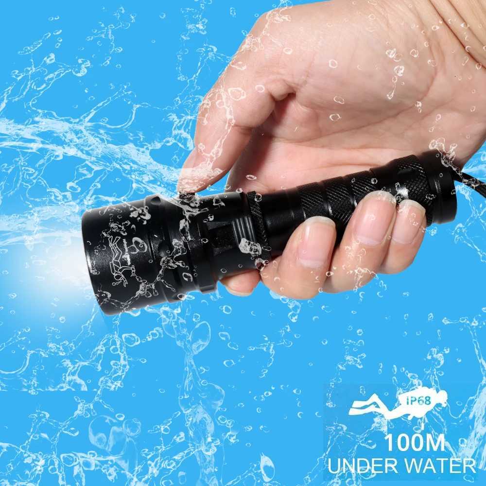 High Power Diving Flashlight IP68 Highest Waterproof Rating Professional Diving Light Powered by 18650 Battery With Hand RopeW251106
