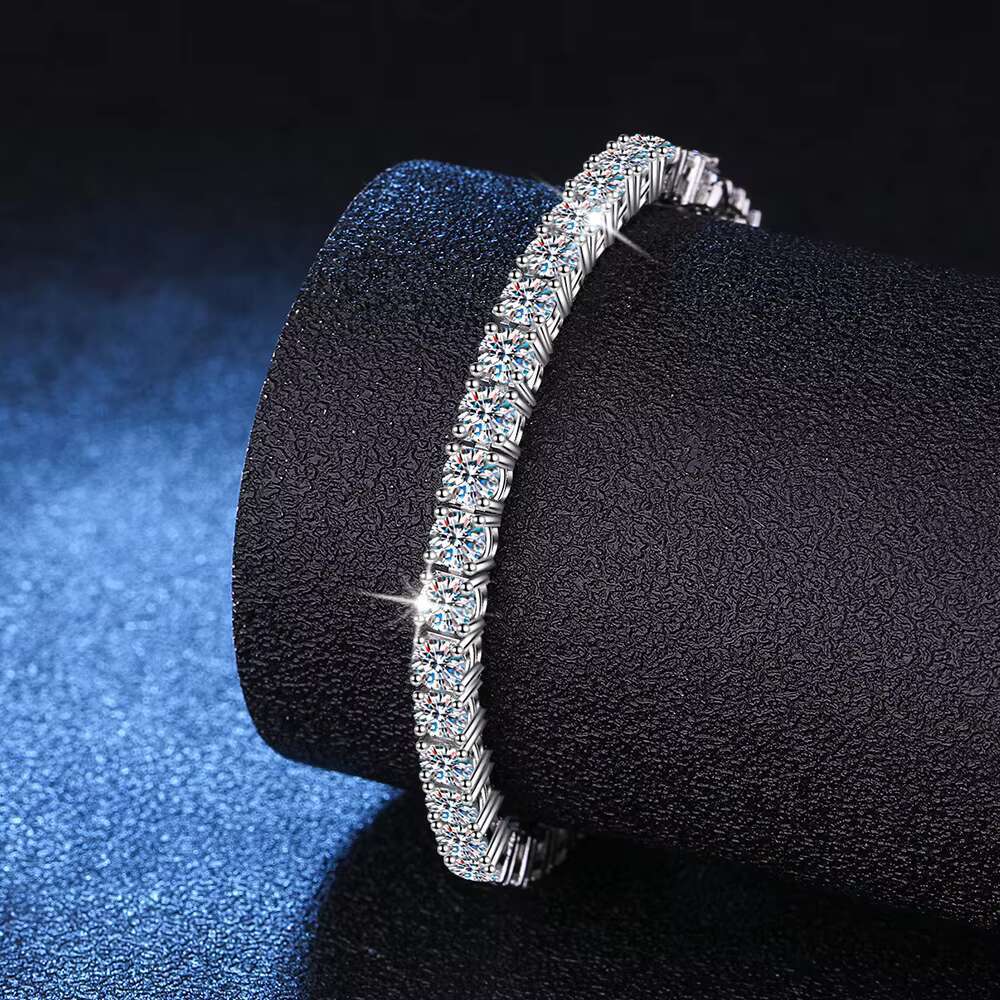 High Quality Platinum Plated Moissanite Tennis Bracelet 3mm 4mm 925 Silver Diamond Link Chain for Women