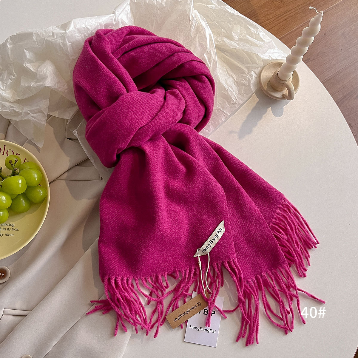 K319 Cross-border solid color tassel imitation cashmere scarf autumn and winter thick new style fashionable versatile couple blue warm neck scarf
