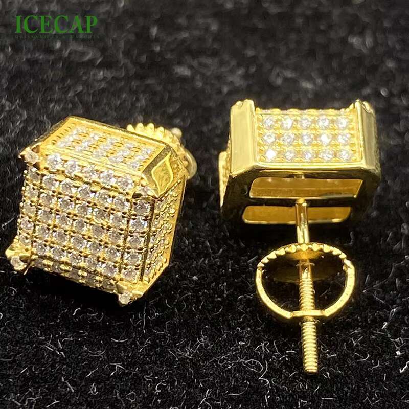 Fine Jewelry Earrings Excellent Cut High Quality Ice Out Earrings Yellow Plated Gift Party Moissanite Earring for Men and Women