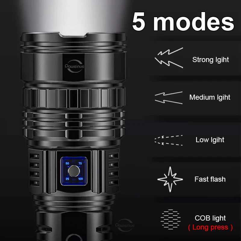 1000000LM Most Powerful LED Flashlight Rechargeable Type-c Flashlight Long Range 6000M Tactical Torch Light For Fishing HuntingW251106