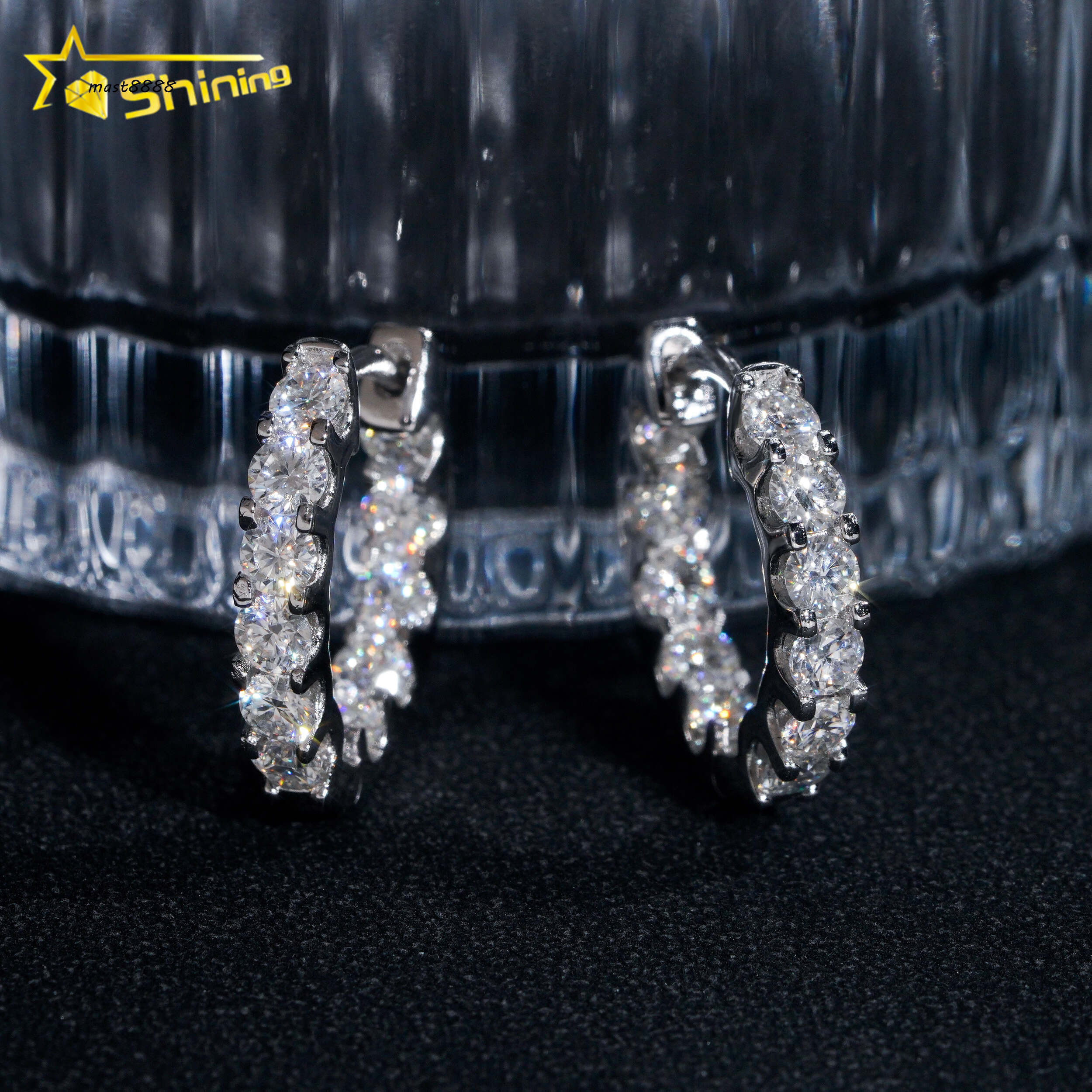 Pass Diamonds Tester GRA Moissanite 3.0mm Hoop Earrings Ready to Ship 925 Silver Gold Plated Hoop Fashion Jewelry Earrings
