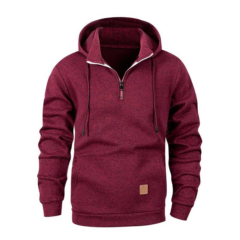 Mens Autumn Warm Hooded Sweatshirt Solid Color Half Zipper Sweatshirt Casual Long Sleeve Breathable Streetwear Sportswear W251106