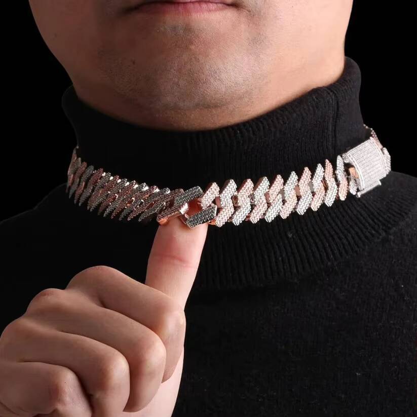 Premium VVS Moissanite Diamond Two Tone 925 Sterling Silver Iced Out Hip Hop Miami Cuban Link Chain For Rappers At Lowest Price