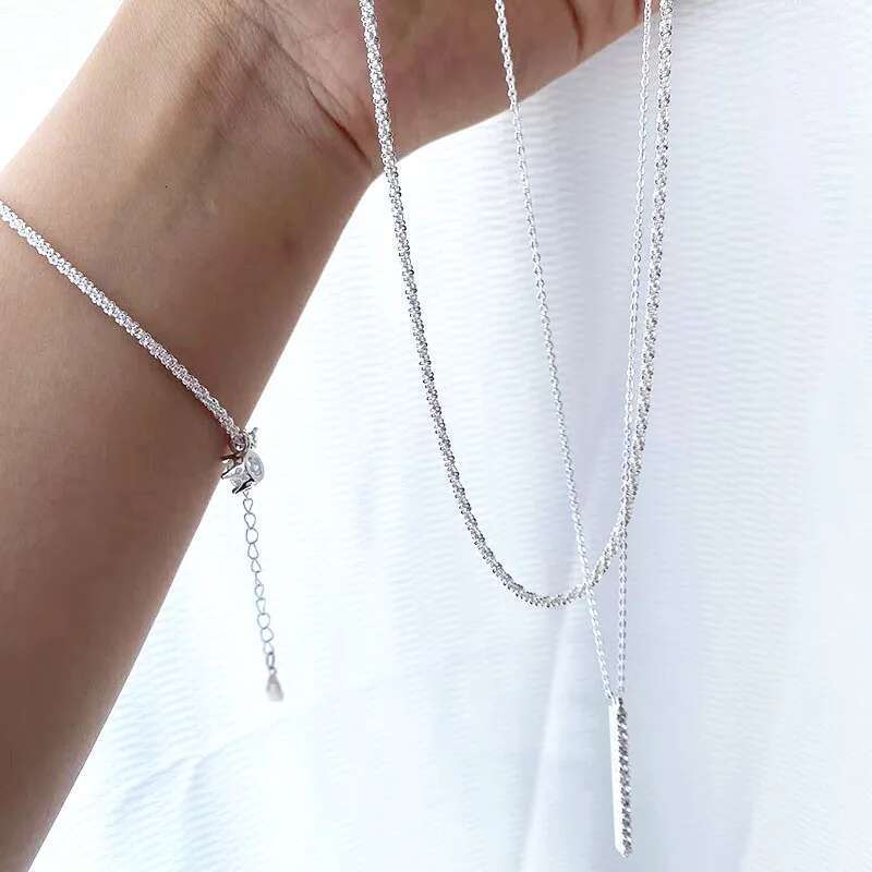 S Sier Double Layer O-Chain Sparkg Clavicle Zircon Pendant Necklace Female Fashion Simple Unique Design Fine Jewelry
