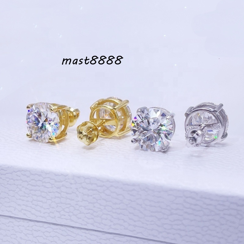 Luxury Bling Hip Hop Iced Out Earring Real Gold 1.5CT 3CT Solitaire Earrings 10K White Gold With Moissanite Diamonds