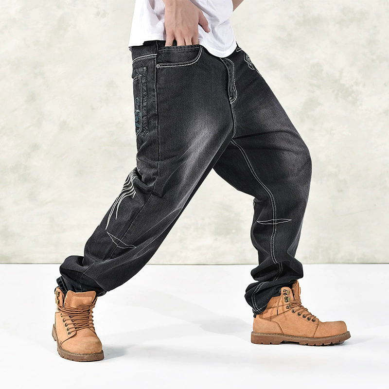 Big Size 42 44 Streetwear Embroidery Jeans Hip Hop Men Multi Pocket Baggy Casual Straight Pants Autumn Denim Pants Jean Washed Length Trousers P1798