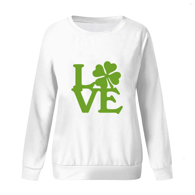 Womens Hoodies St. Patricks Day Green Sweatshirs 2024 Fashion Letter Clovers Print Long Sleeve Crewneck Casual Pullovers Tops Harajuku