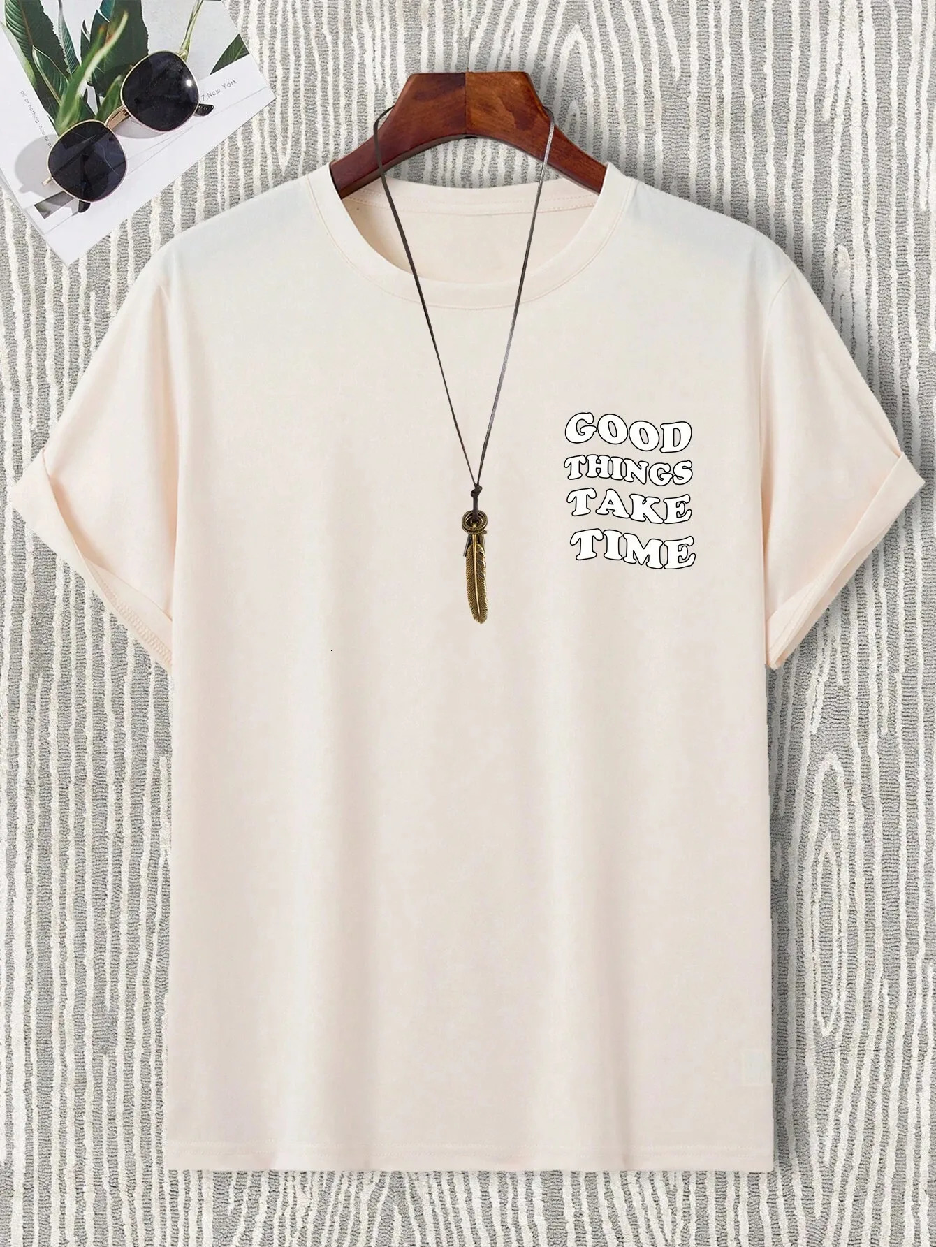 Good things take time mens and womens unisex cotton T-shirts s rap plus size tops short sleeved streetwear classic back T-shirts 4XL 250402