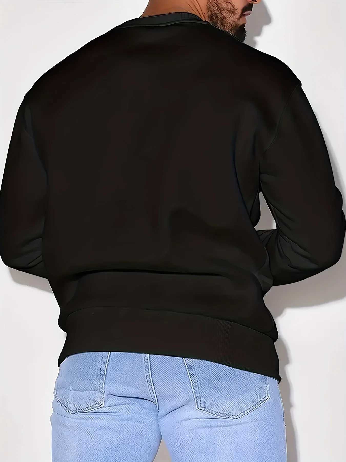 Mens autumn and winter casual sports loose oversized Paris print with fleece warm pullover round neck long sleeved sweatshirt W251106