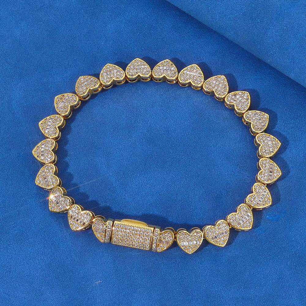 Hip Hop Fine Jewelry 8mm Tennis Chain 925 Silver Iced Out VVS Moissanite Mixed Inlay Baguette Heart Bracelet