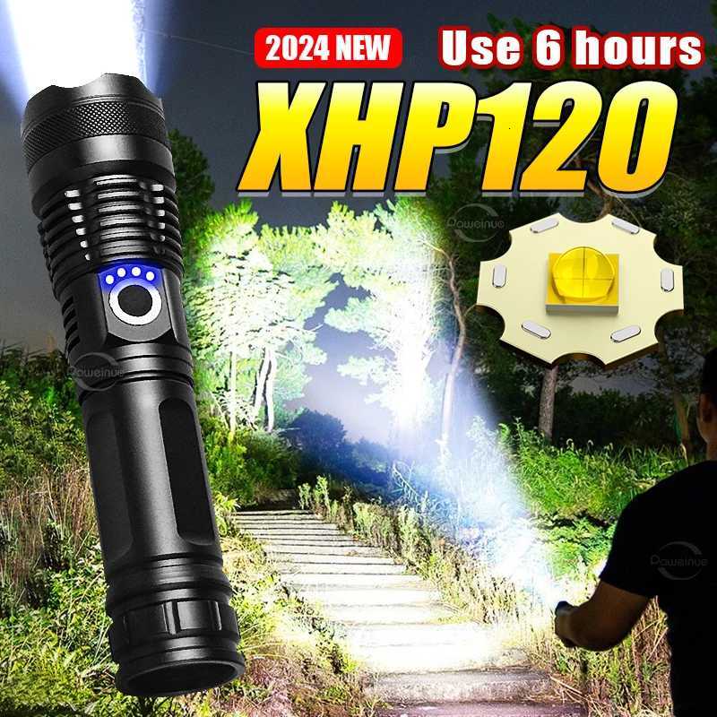 High Power XHP 120 LED Flashlight 18650 26650 Battery Lanterna USB Rechargeable Torch Zoomable Emergency Outdoor FlashlightW251106