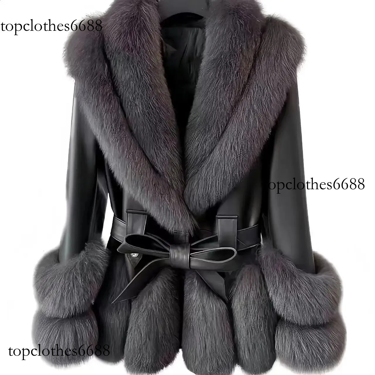 Womens Faux Fur Coat Adjustable Waist Leather Jacket Collar Thick Warm Clothing High-Quality Autumn And Winter 240827
