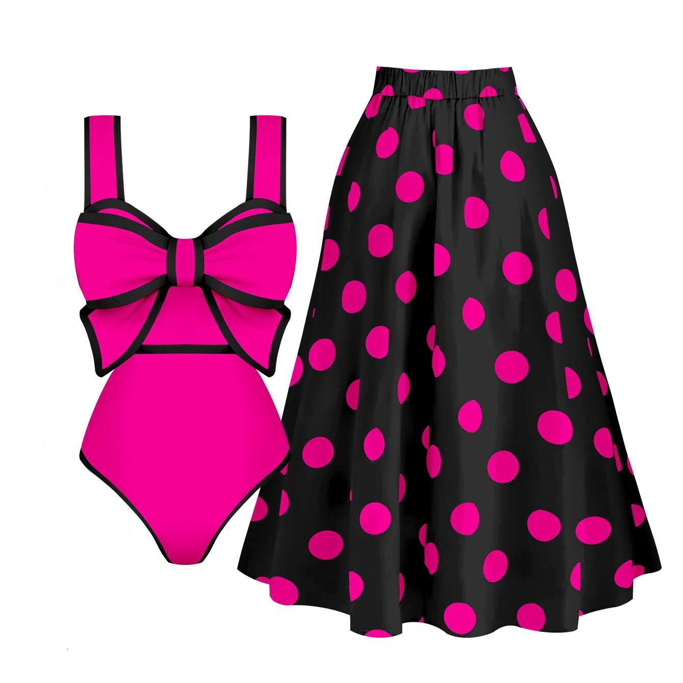 New Dot Retro One Piece Swimsuit Women Bow Tie Swimwear With Skirt Sexy Bathing Suit Monokini Bodysuit Beach Wear